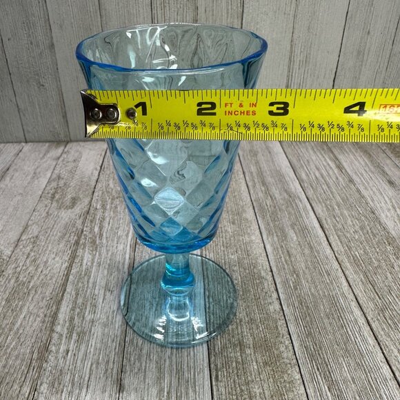 Vtg EAPG Bryce Brothers Style Water Goblet Sky Blue Diamond Quilted 7" Set of 4 - Picture 7 of 8